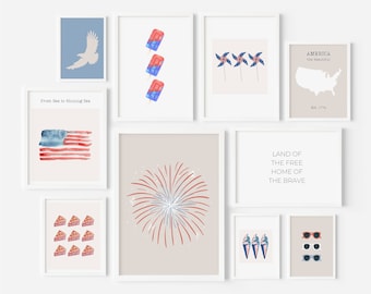 Patriotic 4th of July Gallery Wall Art Prints (Digital Download)