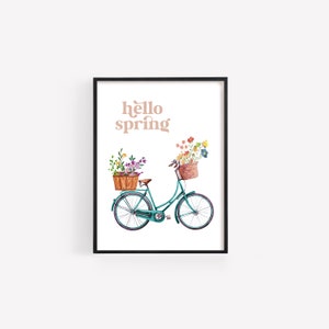 Frühlingsdekor, Hello Spring Druckbare Wandkunst, Fahrrad mit Blumen Druck, Bauernhaus Frühlingsdeko, Pastell Frühlingsdruck DIGITAL DOWNLOAD Bild 8