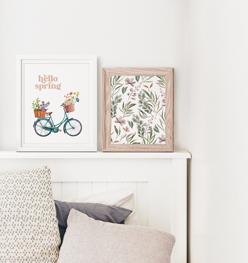 Frühlingsdekor, Hello Spring Druckbare Wandkunst, Fahrrad mit Blumen Druck, Bauernhaus Frühlingsdeko, Pastell Frühlingsdruck DIGITAL DOWNLOAD Bild 7
