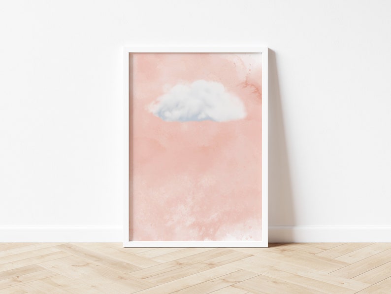 Pink Cloud Print, afdrukbare roze hemelmuurkunst, licht Academia decor, roze muur decor, maximalistisch decor, instant digitale download afbeelding 7