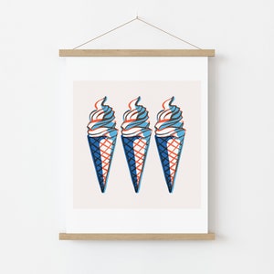 Ice Cream Cone Print, Fourth of July Printable Wall Art, July 4th Decor, Retro American Summer Poster, Instant Digital Download image 5