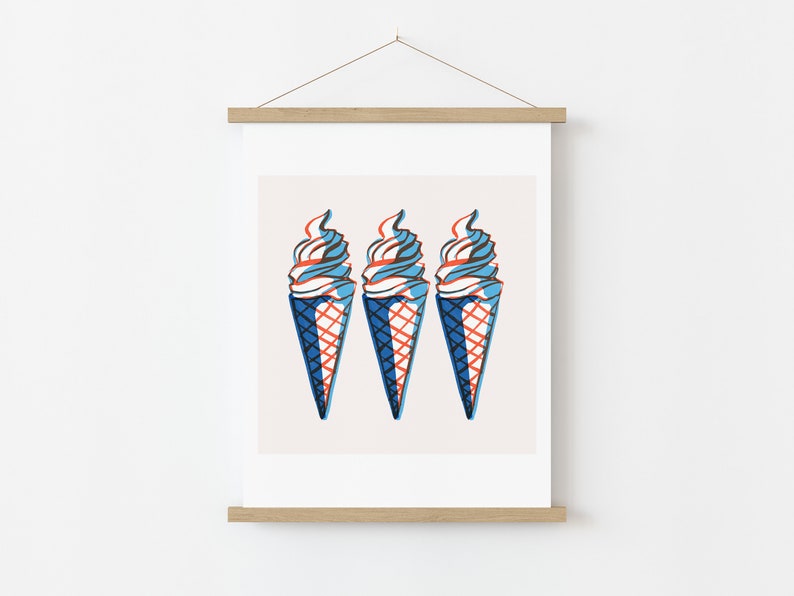 Ice Cream Cone Print, Fourth of July Printable Wall Art, July 4th Decor, Retro American Summer Poster, Instant Digital Download image 5