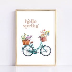 Frühlingsdekor, Hello Spring Druckbare Wandkunst, Fahrrad mit Blumen Druck, Bauernhaus Frühlingsdeko, Pastell Frühlingsdruck DIGITAL DOWNLOAD Bild 5