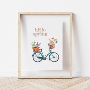 Frühlingsdekor, Hello Spring Druckbare Wandkunst, Fahrrad mit Blumen Druck, Bauernhaus Frühlingsdeko, Pastell Frühlingsdruck DIGITAL DOWNLOAD Bild 4