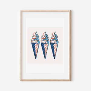 Ice Cream Cone Print, Fourth of July Printable Wall Art, July 4th Decor, Retro American Summer Poster, Instant Digital Download image 3