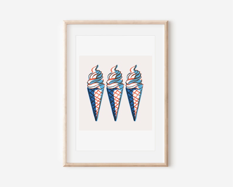 Ice Cream Cone Print, Fourth of July Printable Wall Art, July 4th Decor, Retro American Summer Poster, Instant Digital Download image 3