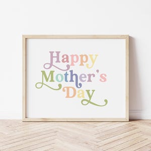 Impresión pastel para el Día de la Madre, arte de pared imprimible para el Día de la Madre, letrero de Feliz Día de la Madre, decoración de pared arcoíris para el Día de la Madre, descarga digital instantánea