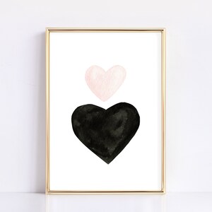 Watercolor Hearts Wall Art, Minimalist Hearts Decor, Black and Pink Valentines Day Print, Modern Nursery Decor DIGITAL DOWNLOAD image 6