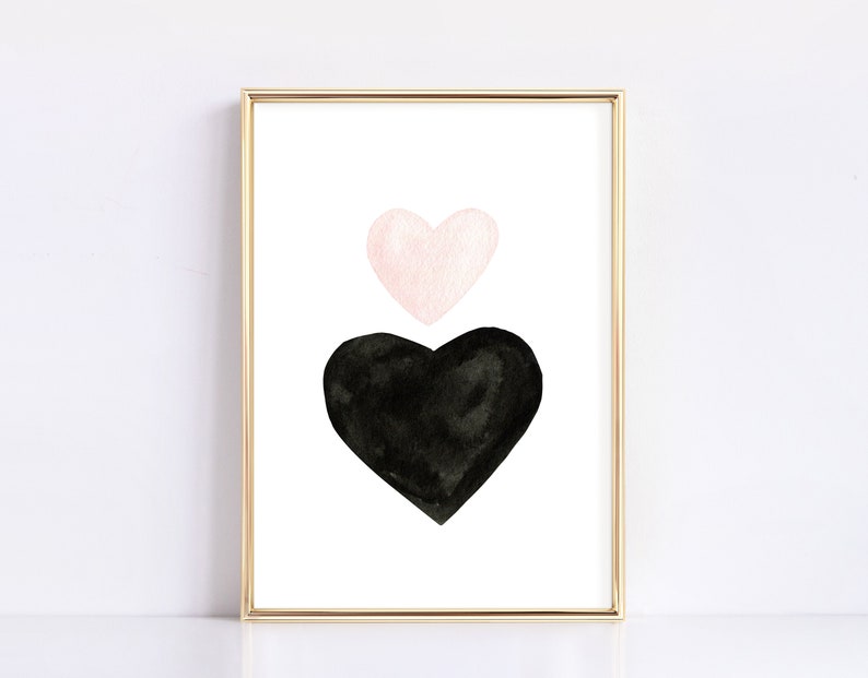 Watercolor Hearts Wall Art, Minimalist Hearts Decor, Black and Pink Valentines Day Print, Modern Nursery Decor DIGITAL DOWNLOAD image 6