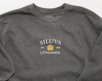 Siluva Embroidered Sweater | Catholic Marian Crewneck Pilgrimage | Virgin Mary | Lithuania Apparition | Minimalistic | Comfort Colors