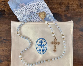Embroidered Miraculous Medal Bag | Virgin Mary | Veil Bag | Rosary Pouch | Prayer Bag | Mass Bag | Travel Bag | Catholic Gift
