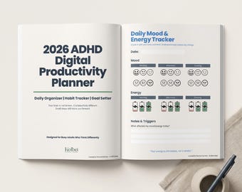 2026 ADHD digitale productiviteitsplanner | Gewoontetracker, doelensteller en dagelijkse organisator | Direct downloaden