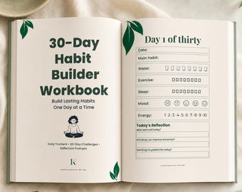30-dagen werkboek voor het maken van gewoontes, afdrukbare zelfverbeteringsplanner (bewerkbaar in canva)