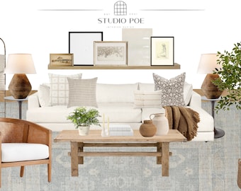 Custom Moodboard | Custom Interior Design | Virtual Design | Living Room Styling | Neutral Design | Bright/Airy Decor | Interior Design