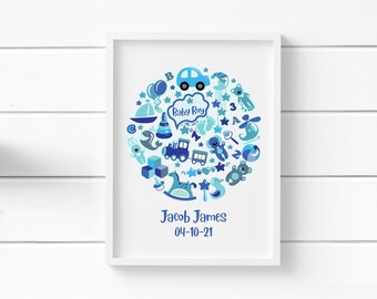 New Baby/Twins/Footprint Personalised Word Art Print Baptism New Baby Gift 