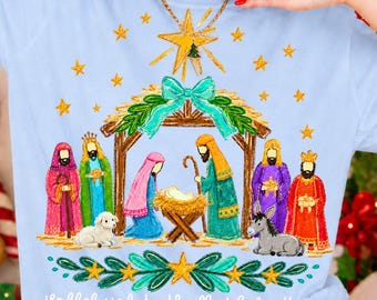 Hallelujah Christmas PNG, Nativity Scene PNG, Christian Christmas Design, Newborn King PNG, Colorful Nativity, Religious Christmas Shirt png