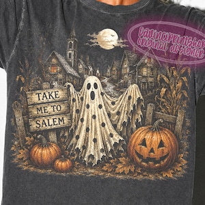 Take Me To Salem PNG, Vintage Ghost Halloween Shirt Design, Spooky Pumpkin Patch Sublimation, Farmhouse Fall Ghost PNG, Dark Fall Shirt Png