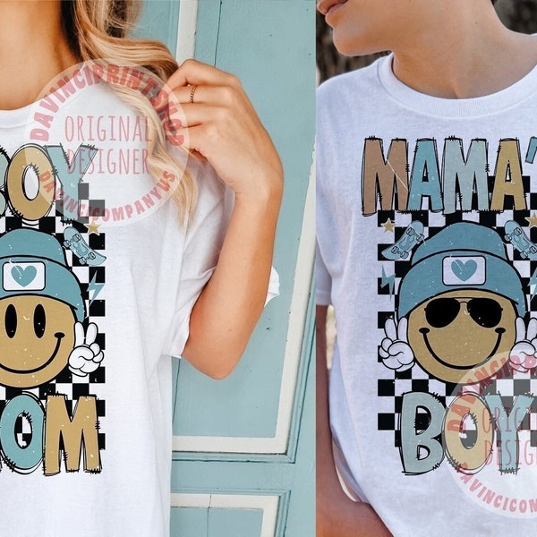 Boy Mom and Mamas Boy PNG, mommy and me png, matching mama and son png, retro mama png design, Mom and Son Sublimation Digital Design Bundle