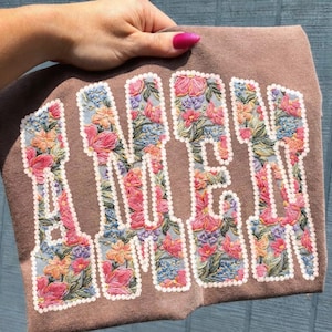 Amen Easter Floral PNG, Spring Christian Typography with Pearls, Easter Faith Design, Vintage Flower Religious Sublimation, Digital Download