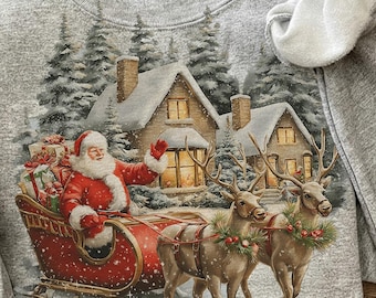 Vintage Santa Claus Png, Retro Christmas Png, Santa with Reindeer Png, Vintage Christmas png, Holiday Gift, Xmas Gift, Digital Download