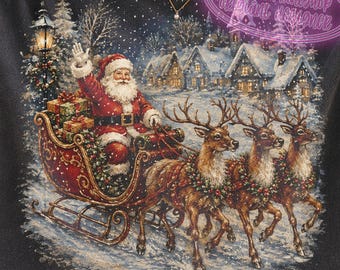 Christmas Santa Reindeer PNG, Vintage Christmas PNG, Santa Sleigh Sublimation, Christmas Shirt Design, Reindeer PNG, Retro Christmas png