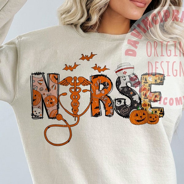 Nurse Halloween Png, Halloween png, Halloween Shirt Design, Nurse png, Pumpkin Png, Spooky Png, Sublimation Design, Png sublimation, retro