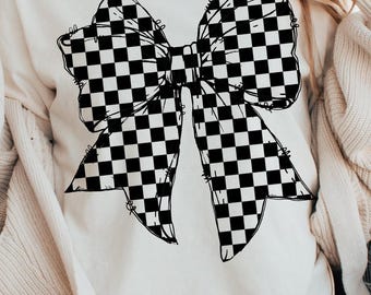 Checkered coquette bow png sublimation design, Black Ribbon Sublimination, checkered bow png, race png, Checkered png, Sublimation Design
