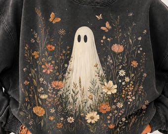 Wildflower Ghost PNG, Boho Floral Halloween Sublimation Design, Vintage Spooky Season Ghost, Fall Flowers PNG, Cute Ghost PNG