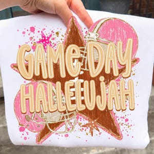 Game Day Hallelujah PNG, Pink Football PNG, Coquette Football Design, Girly Football Sublimation, Football Season Shirt PNG image 3