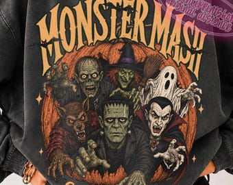 Vintage Classic Horror Characters with Pumpkin png,  Halloween Horror Monsters Funny & Humorous Friends png, Retro Halloween png, Fall png