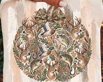 Hunting Pumpkin Wreath PNG, Deer Duck Fish Sublimation, Camo Bow Fall PNG, Buck Antler Autumn Design, Hunting Season Fishing PNG