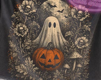 Halloween Fall Ghost PNG, Jack O Lantern PNG, Spooky Moon Design, Vintage Halloween Halftone, Autumn Spooky Season, Digital Download