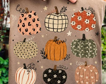 Boho Kürbis PNG, Adrette Herbstkürbis Sublimation, niedliches Muster Kürbis Design, Kokette Herbst Shirt PNG, Trendiges Erntedank Png
