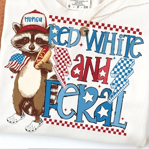 Funny Raccoon 4th Of July PNG, Red White and Feral Design (Digital Download)