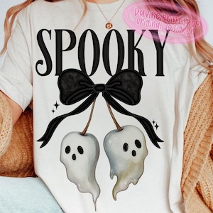 Halloween png, Spooky Ghost Cherry Bow Halloween PNG, Cherry png, Retro Halloween png, Trendy Halloween Woman png, Cute Ghost png, Spooky