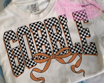 Checkered Thanksgiving Gobble Coquette PNG, Turkey PNG, Thanksgiving Sublimation Png, Fall Png, Preppy Thanksgiving Png, Gobble Png, Autumn