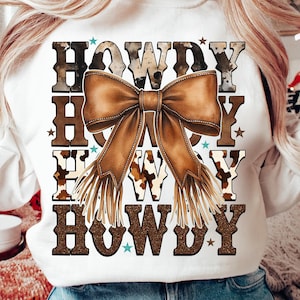 Western Cowgirl Howdy png, Brown Leather Bow png, Western Mama Design, Western Sublimation Shirt Design, Cowgirl Png, Coquette Cowgirl png