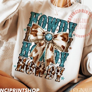 Western Coquette Howdy PNG, Turquoise Cowhide, Western Mama Design, Western Sublimation Shirt Design, Cowgirl Png, Western coquette bow png