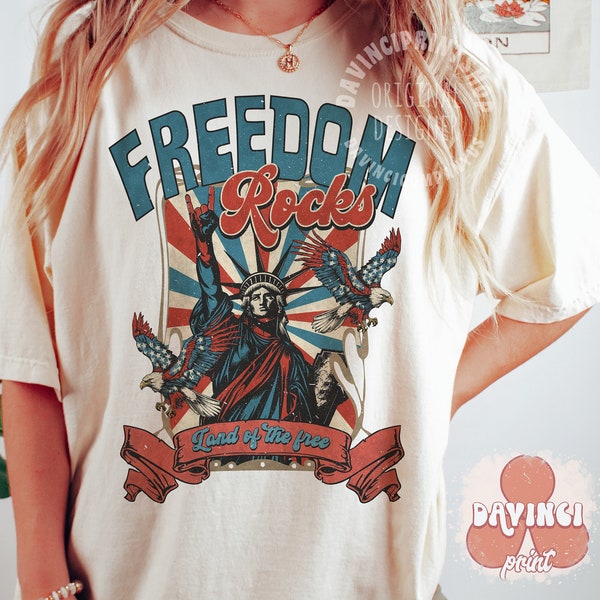 Freedom Rocks Sublimation Design PNG, 4th of july png, Independence Day png, Retro 4th of july png, Patriotic Liberty USA, Sublimation png