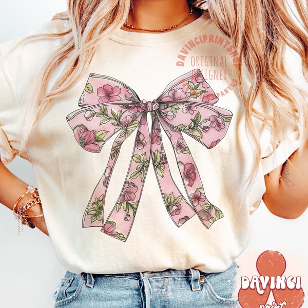 Retro Flower Coquette bow png, Pink bow png, soft girl aesthetic png, Retro Boho png, Girly png, Coquette PNG Sublimation Design, png