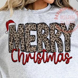 Leopard Merry Christmas PNG, Santa Hat Christmas PNG, Leopard Print Holiday Design, Girly Christmas Shirt PNG, Retro Xmas Sublimation