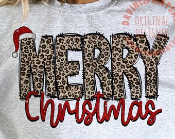 Leopard Merry Christmas PNG, Santa Hat Christmas PNG, Leopard Print Holiday Design, Girly Christmas Shirt PNG, Retro Xmas Sublimation