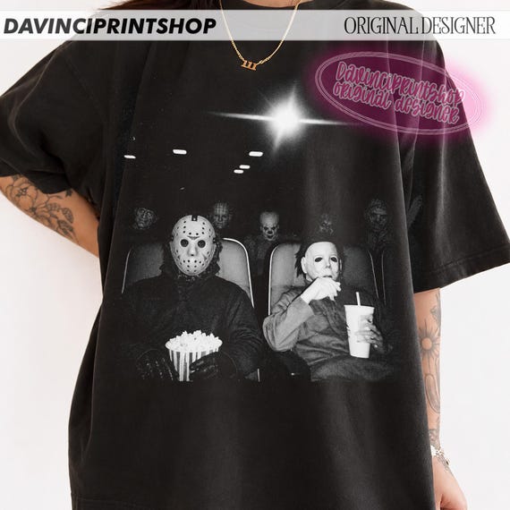 Horror Characters PNG, Retro Halloween Horror PNG, Scary Movie Night Design, Black and White Horror Shirt Graphic, Funny Halloween Shirt Png