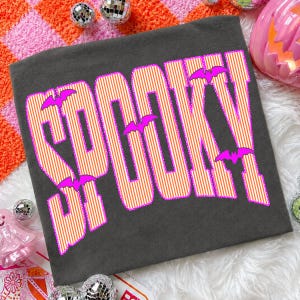 Preppy Spooky PNG Bundle, Varsity Halloween PNG, Striped Preppy Shirt Design, Cute Bat Shirt Design, Girly Halloween Sublimation image 5