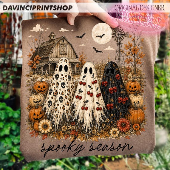Vintage Halloween Ghost PNG, Leopard Cherry Skull Ghost Shirt Design, Spooky Season Pumpkin Patch, Farmhouse Fall Sublimation