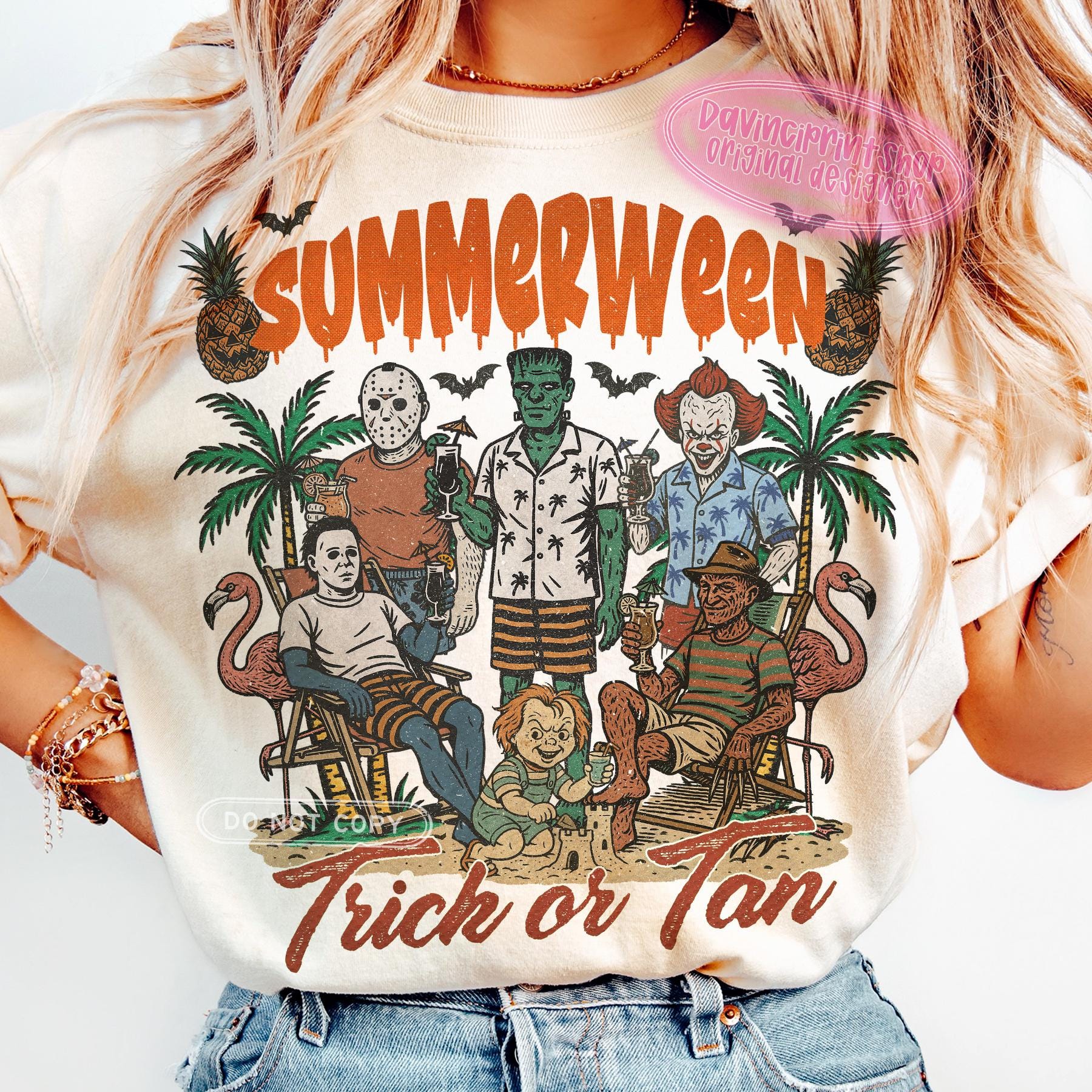 Summer Halloween png, Trick or Tan Funny Halloween Shirt png, Horror Characters png, Halloween in Summer, Halloween png, Summer Shirt png
