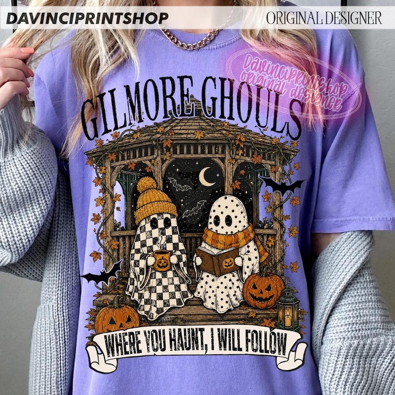 Fantasmas acogedores PNG, Donde tú te quedes embrujaré, te seguiré PNG, Fantasmas vintage de Halloween para sublimación, Diseño de fantasma acogedor de otoño para descarga digital imagen 5