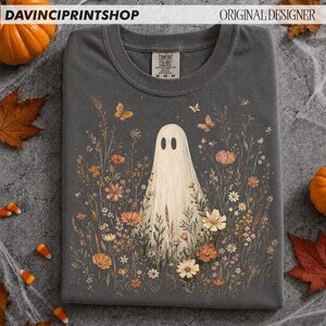 ワイルドフラワーゴーストPNG、ボヘミアンフローラルハロウィン昇華デザイン、ヴィンテージスプーキーシーズンゴースト、秋の花PNG、かわいいゴーストPNG 画像 2