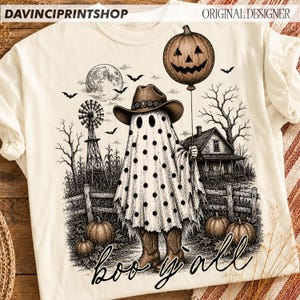 Boo ihr Geist PNG, Western Halloween Geist Sublimation, Vintage Bauernhaus Geist Cowgirl PNG, Gruseliger Herbst Land Shirt Design Bild 6