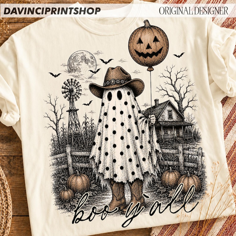 Boo ihr Geist PNG, Western Halloween Geist Sublimation, Vintage Bauernhaus Geist Cowgirl PNG, Gruseliger Herbst Land Shirt Design Bild 6